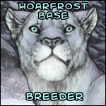 A headshot of a Hoarfrost-based lioness. The caption says: 'Hoarfrost Base Breeder.'